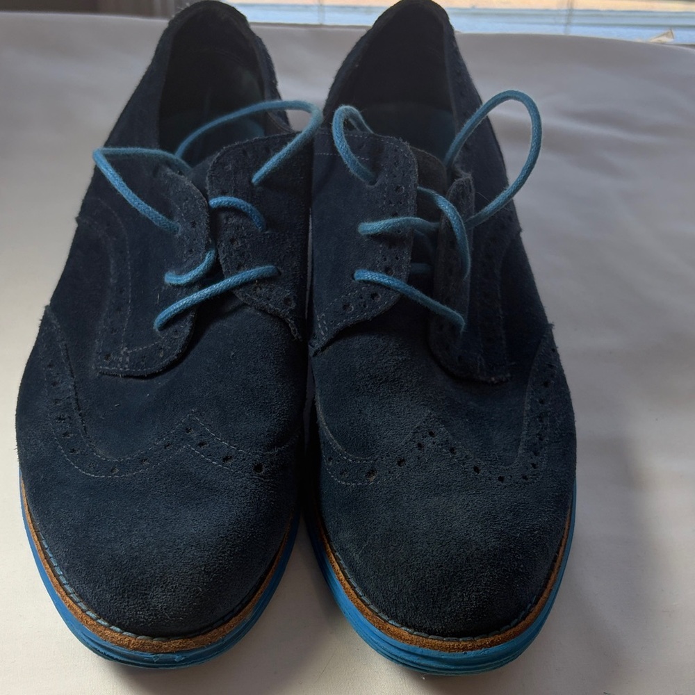 Cole Haan, women’s  Navy Suede Brogues with Blue Accents